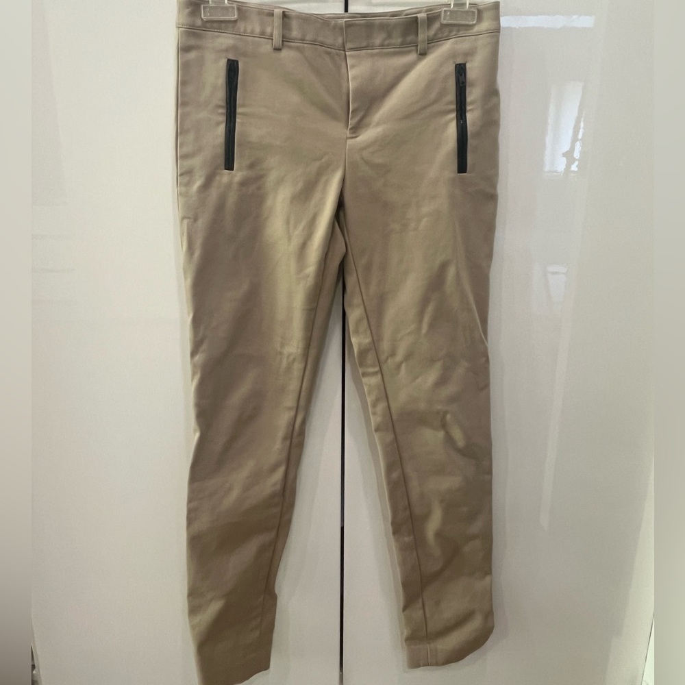 Club Monaco Taupe Satin Skinny Pants with Black Trim - Size 4